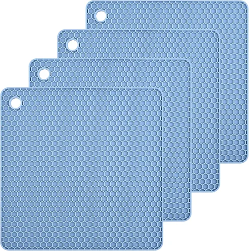 Miniatura 13 de Tapete salvamanteles de silicona para encimeras, resistentes al calor, 4 unidades, tamaño: 7.5 x 7.5 pulgadas, color: morado Púrpura