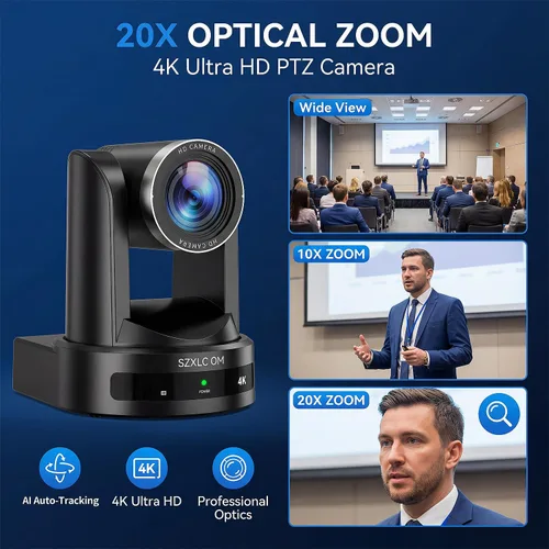 Miniatura 2 de Cámara PTZ 4K para sala de conferencias e iglesia, zoom óptico 20X, HDMI SDI USB LAN, cámara de seguimiento automático AI para transmisión en vivo