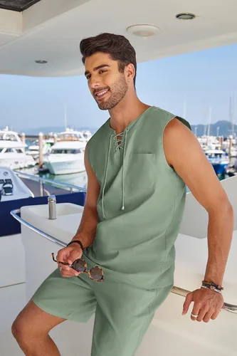 Miniatura 3 de COOFANDY Men Linen Sets Outfit Yoga Kilt Renaissance Medieval Viking Pirate Set