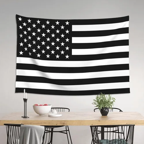 Miniatura 3 de JUHIOPOI Tapiz de bandera estadounidense en blanco y negro, para decoración de pared, pancarta colgante de arte para dormitorio, sala de estar