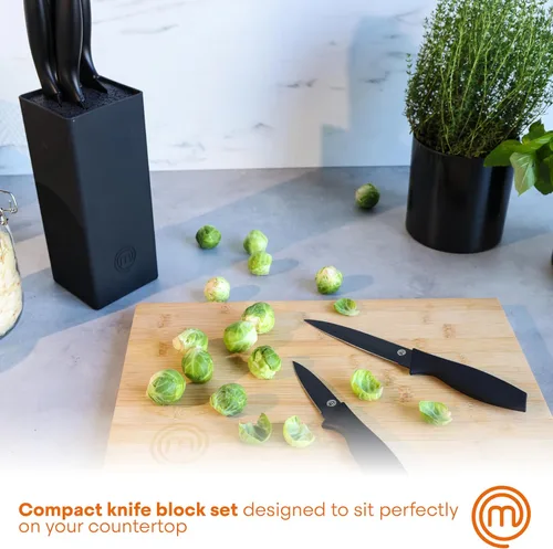 Miniatura 3 de MasterChef - Juego de cuchillos de cocina con bloque, 6 cuchillos de cocina y un soporte universal para cuchillos, hojas de acero inoxidable extra