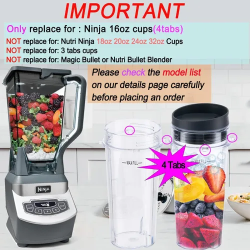 Miniatura 2 de Taza de licuadora de repuesto de 16 oz para Ninja, taza de licuadora de una sola porción con tapas para licuadoras BL770 BL780 BL660 BL740 BL810