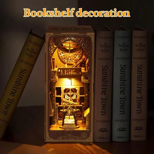 Miniatura 3 de Kit de rincón de libro para adultos, kit de construcción de casa de muñecas en miniatura, rompecabezas de madera 3D con sensor de luz LED