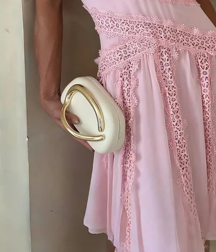 Miniatura 2 de Bolsos de mano de acrílico de noche para mujer, bolsos de noche, bolso cruzado de piel sintética con acento ovalado dorado