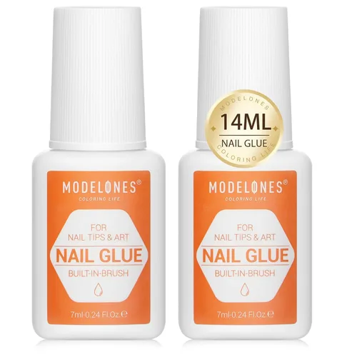 Modelones Pegamento de uñas para uñas a presión, 2 unidades, 0.5 onzas líquidas, puntas de uñas, con cepillo de larga duración, sin curar