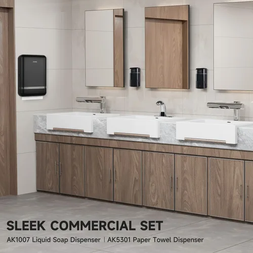 Miniatura 6 de AIKE Dispensador de jabón líquido de montaje en pared para baños comerciales, oficinas, restaurantes, 40 onzas, gran capacidad, AK1007, color negro
