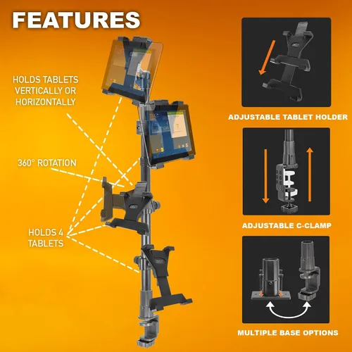 Miniatura 2 de iBOLT TabDock - Soporte de abrazadera para punto de compra, con 4 soportes para tableta, perfecto para múltiples aplicaciones de entrega