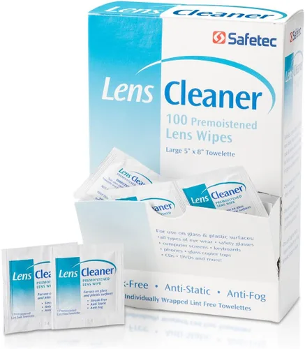 Safetec Limpiador de lentes toallitas prehumedecidas para gafas, gafas y gafas de sol, caja de 100 unidades (10 cajas/caja)