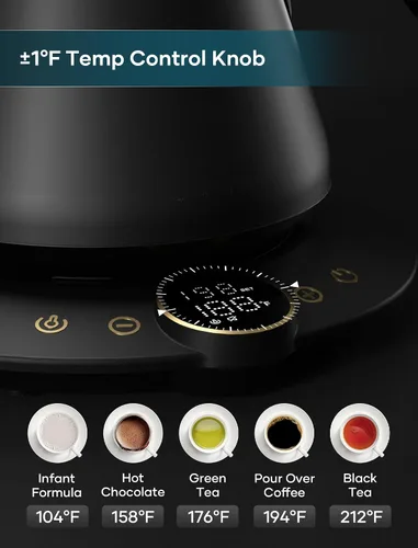 Miniatura 4 de INTASTING - Hervidor eléctrico de cuello de cisne con control de temperatura de ±1℉ para café y té de infusión, calentamiento rápido, acero