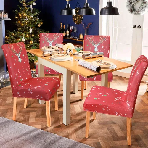 Miniatura 6 de OTOSTAR Fundas para sillas de Navidad, paquete de 4 fundas elásticas y suaves de elastano extraíble para cocina, comedor, hotel, ceremonia, Alce