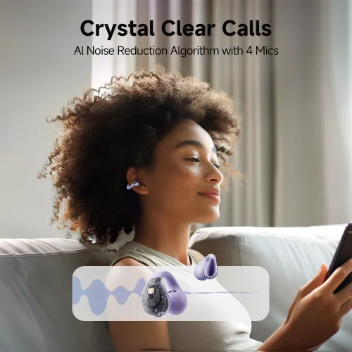 Miniatura 6 de QCY Crossky C30 Auriculares de oído abierto inalámbricos Bluetooth, auriculares de clip con 4 micrófonos ENC de cancelación de ruido, ajuste Púrpura