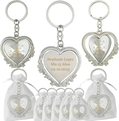 Miniatura 13 de 12 llaveros personalizados Recuerdo para Quinceañera Mis XV, regalo de fiesta de 18 cumpleaños, invitado (negro)