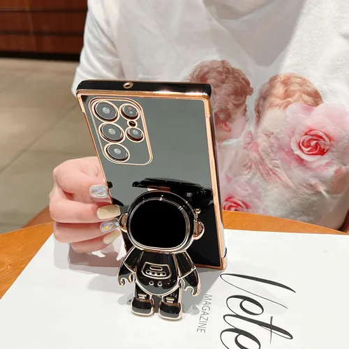 Miniatura 3 de phylla Funda de teléfono para Samsung Galaxy S22 Ultra de 6.8 pulgadas, funda de teléfono de lujo con chapado, soporte de astronauta con bonito Negro