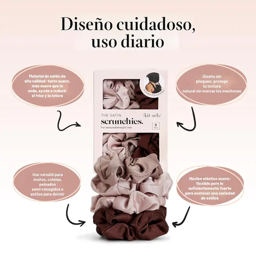 Miniatura 4 de Kitsch Coleteros de satén para mujer, sin arrugas, control de encrespamiento, más suave que la seda para todo tipo de cabello, accesorios elegantes