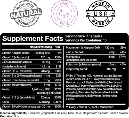 Miniatura 3 de Kaya Naturals Cápsulas de uñas para el cabello y la piel con biotina, vitaminas para el cabello y la piel, vitamina D, vitamina B-12 A, soporte