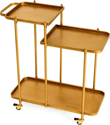 Glitzhome Carrito de servicio de barra de 31 pulgadas de alto, soporte de barra de metal de lujo de 3 niveles con asa y ruedas bloqueables, carrito