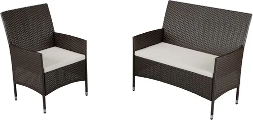 Edenbrook Bayview - Muebles de ratán para patio, juego de muebles para exterior, juego de tres: sofá biplaza y 2 sillas, ratán marrón/crema