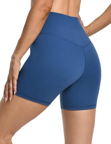 Miniatura 4 de YUNOGA Pantalones cortos deportivos de cintura alta para mujer, pantalones cortos de yoga de 6 pulgadas de entrepierna, sin costuras frontales