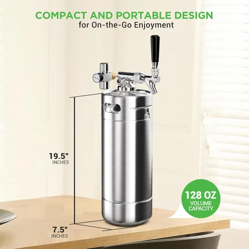 Miniatura 2 de NutriChef Sistema de Grifo para Barril Presurizado, Kit Portátil de Dispensador de Mini Barril de Acero Inoxidable de Doble Pared de 128oz