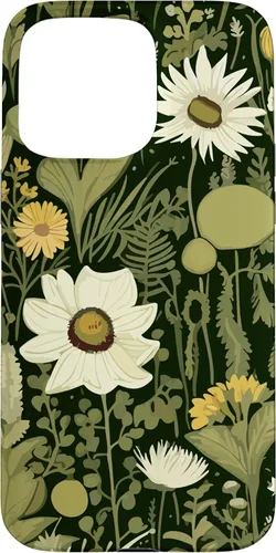 Miniatura 30 de iPhone 13 Wildflower, patrón de flores botánicas verdes, funda de flores silvestres boho