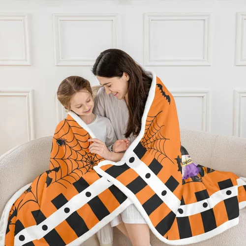 Miniatura 2 de Manfei Manta con temática de gnomos lindos de Halloween para decoración de habitación de niños y niños, manta de tela de araña negra, manta