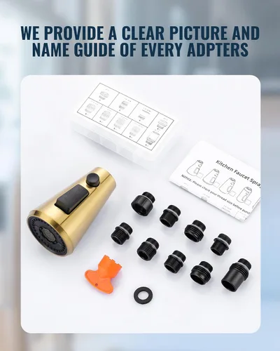 Miniatura 9 de Cabezal de pulverización desplegable de repuesto - para cabezal de rociador de llave de cocina con 9 adaptadores, rociadores de llave extraíbles