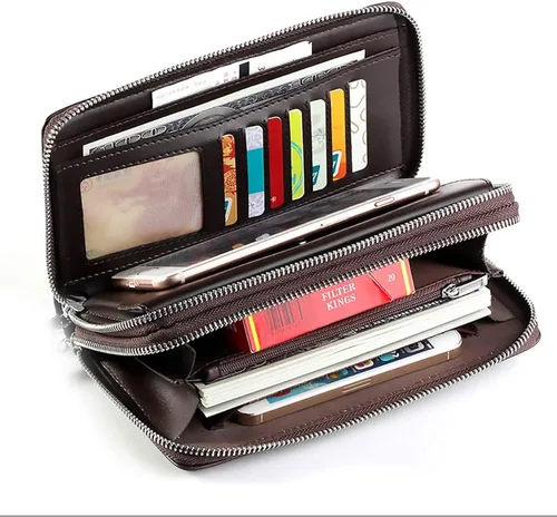 Miniatura 4 de Black Sales Friday Deals - Cartera larga de cuero para hombre, bolsa de mano grande de viaje para negocios, funda para teléfono celular, funda