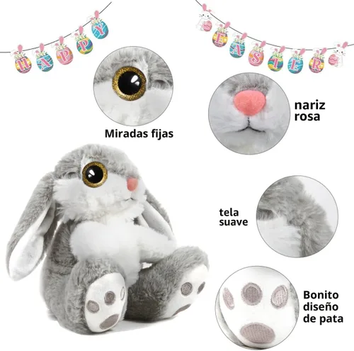 Miniatura 4 de HO-EF Animal de peluche de conejo de Pascua, peluche de conejo de 8.5 pulgadas con orejas flexibles, lavable a máquina y suave, bonito conejo