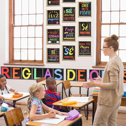 Miniatura 5 de Nezyo 24 pósteres de reglas del aula española Reglas Escolares en español para profesores, escuela primaria, secundaria, regreso a clases, arte