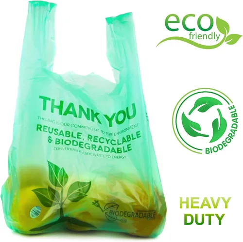 Miniatura 3 de Paquete de 25 bolsas de camiseta con asas de 22 x 12 pulgadas, bolsas de plástico biodegradable verde para compras, bolsas de agradecimiento