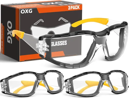 Miniatura 10 de OXG Anteojos de seguridad para hombre, ANSI Z87.1 antivaho resistentes a los impactos, junta de espuma, protección UV400