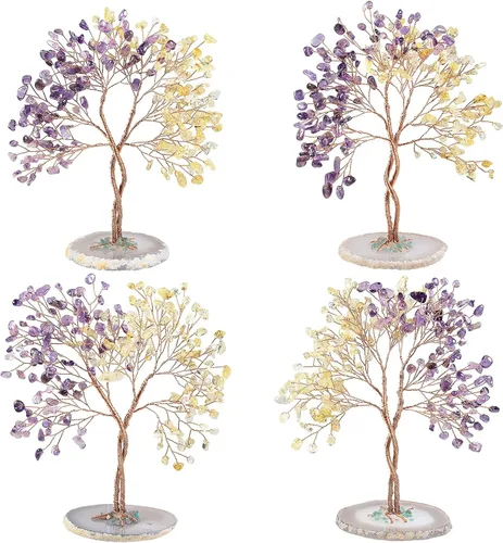 Miniatura 6 de TUMBEELLUWA Amatista + piedra de cristal citrino árbol de dinero con base de ágata hecha a mano Feng Shui Bonsái árbol de decoración de árbol
