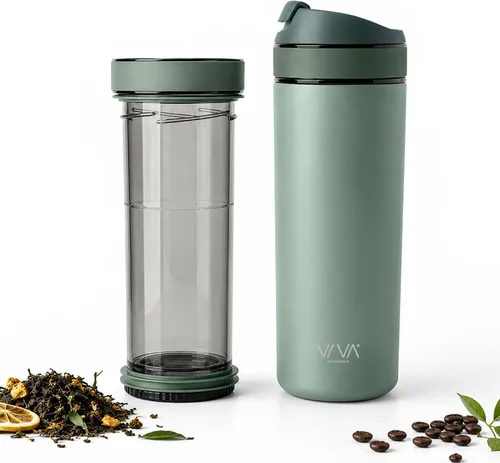 Miniatura 13 de VIVA Recharge - Botella infusor de té, vaso de té de viaje de acero inoxidable aislado de 16 onzas con infusor para hojas sueltas, té y café Azul