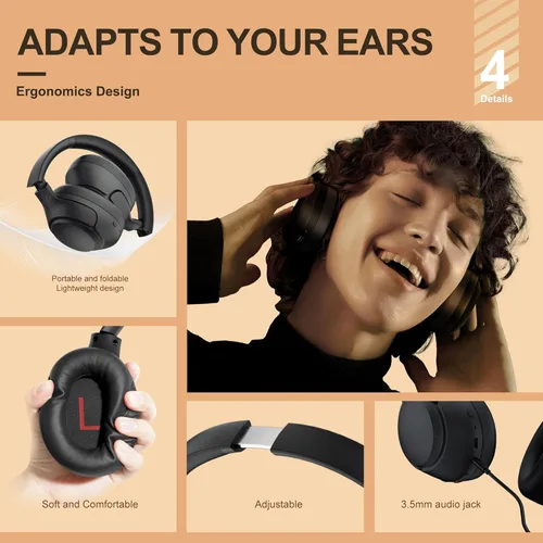 Miniatura 8 de QCY Auriculares Bluetooth H3 ANC sobre la oreja, cancelación activa de ruido Bluetooth 5.4 auriculares con micrófonos, sonido de audio de alta Negro