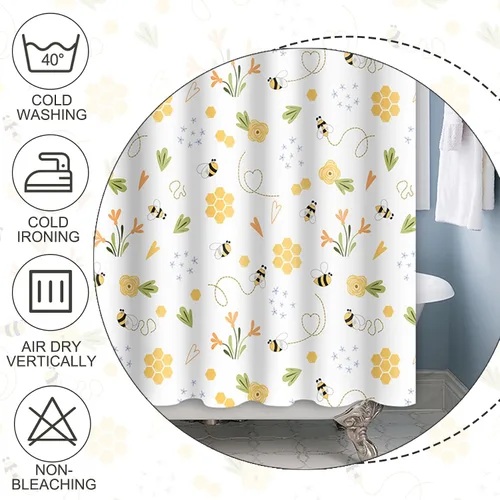 Miniatura 3 de Baocicoo - Cortina de ducha de abeja de miel, diseño de abeja de caricaturas, pista voladora, rústica, floral, para baño, decoración de bañera