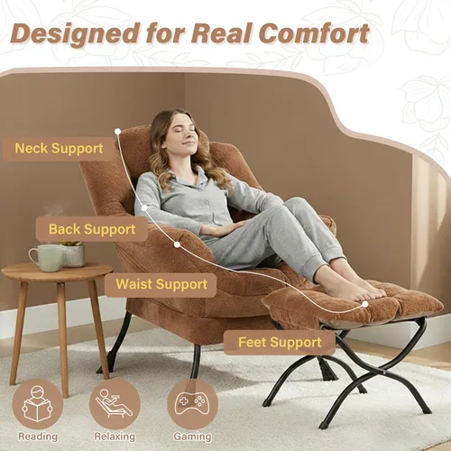 Miniatura 8 de Silla perezosa acogedora y otomana, juego grande de silla de descanso contemporánea, sillón tapizado de ocio para lectura para dormitorio, sala