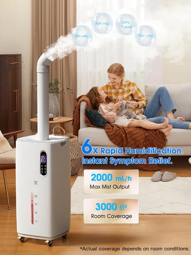 Miniatura 3 de Humidificador de 26L/5.7 galones para habitación grande, 3000 pies cuadrados, niebla fría de gran tamaño, humidificadores silenciosos de 38 horas