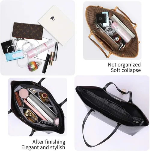 Miniatura 12 de iN Organizador de bolso con cremallera de tela de nailon para mujer, Beige