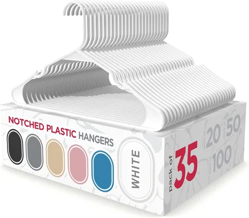 Sharpty - Perchas de plástico, paquete de 35, delgadas, ahorran espacio, resistentes, color blanco