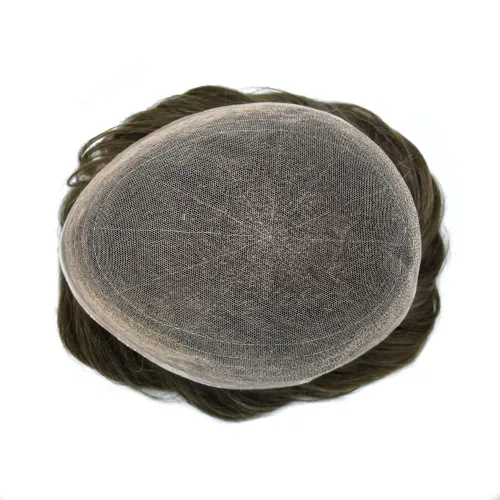 Miniatura 131 de Toupee para hombres nudos blanqueados hombres toupee hairpieces europeo virgen sistema de reemplazo de cabello humano suave encaje francés hombres