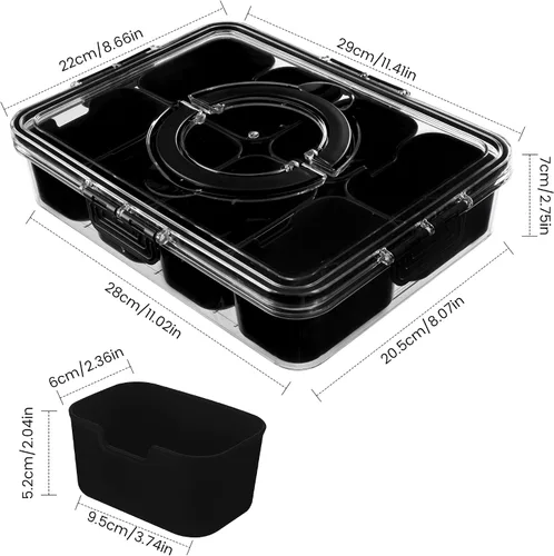 Miniatura 2 de Dingerjar Bandeja dividida para servir con tapa y asa - Snackle Box Contenedor de charcutería para bandejas de aperitivos portátiles, organizador