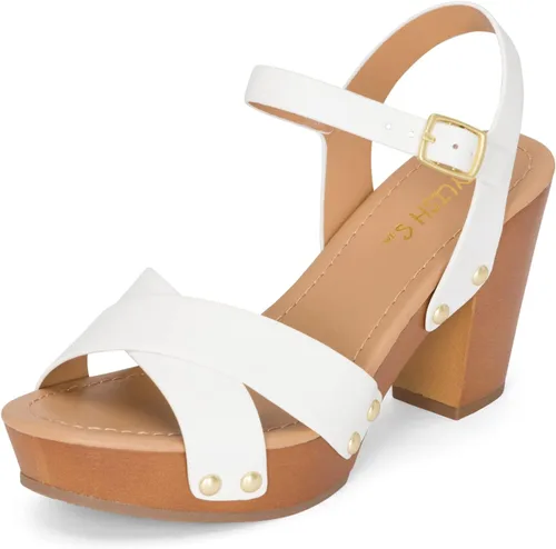 Miniatura 3 de STYLISH S SHIFT - Sandalias de tacón de plataforma de madera sintética con correa de tobillo y puntera abierta para mujer