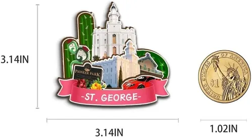 Miniatura 3 de Imán de madera para nevera de San Jorge Utah Utah USA Monumentos de madera 3D para decoración de recuerdos coleccionables de viaje, hecho a mano, 2