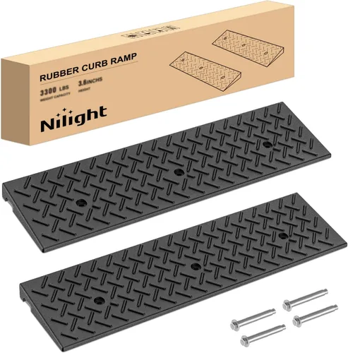 Nilight Rampas de Bordillo de Elevación de 1.6", Rampa de Umbral de Entrada de Goma Resistente para Aceras, Automóviles, Cortacésped, Sillas de