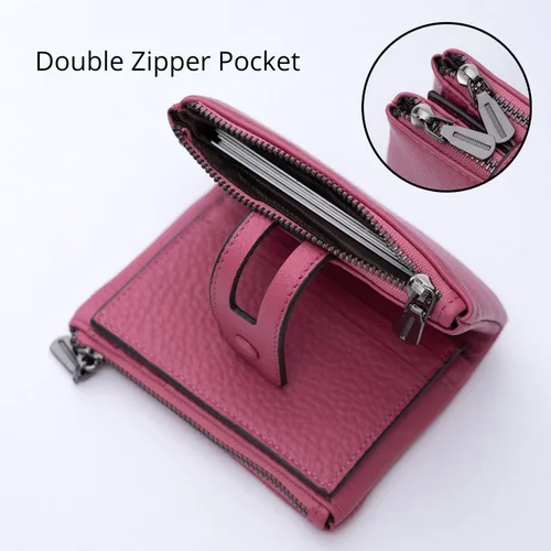 Miniatura 3 de Bveyzi Cartera pequeña de cuero suave para mujer, con bloqueo RFID, tarjetero con doble bolsillo con cremallera