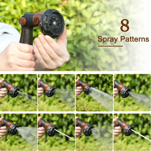 Miniatura 4 de FANHAO Boquilla de manguera de jardín, rociador de manguera de agua de metal 100% resistente con 8 patrones de pulverización, boquilla de agua