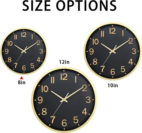Miniatura 5 de Relojes de Pared a Pilas de 8 Pulgadas, Reloj de Pared Moderno Silencioso Sin Tictac para Sala de Estar, Dormitorio, Cocina, Oficina, Aula, Negro