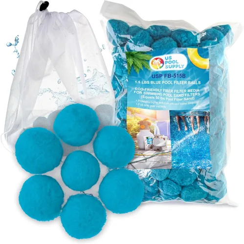U.S. Pool Supply Bolas de filtro de piscina azules de 1.5 libras para filtro de arena, medios de filtro de fibra reutilizables para filtros de arena