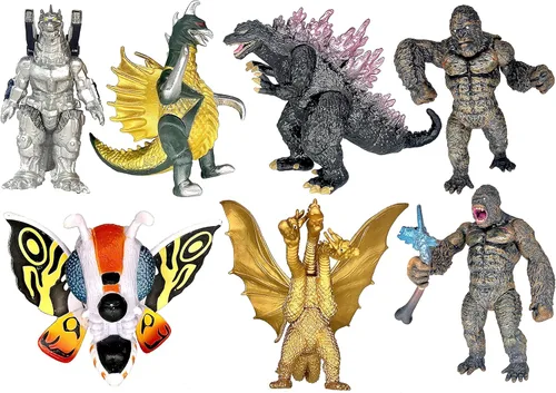 TwCare Juego de 7 juguetes Godzilla con bolsa de transporte, figuras de acción articuladas movibles 2021, King of the Monsters Mini Dinosaur Mothra