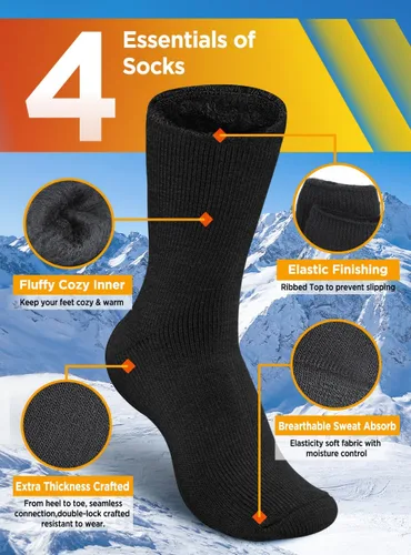 Miniatura 3 de Bymore 2Pairs Thermal Socks for Men,Heated Thick Crew Socks,Warm Winter Socks Insulated Cold Weather